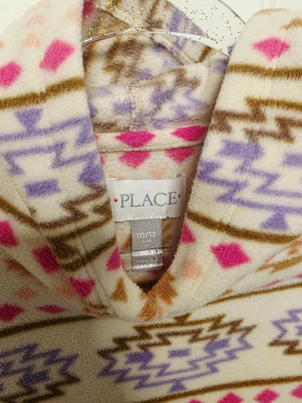 The Children's Place Girls Size Large 10/12 Hooded Fleece Ivory Aztec